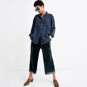 Madewell Houston Hunter Green Crushed Velvet Wide Leg Cropped Pants Size Large